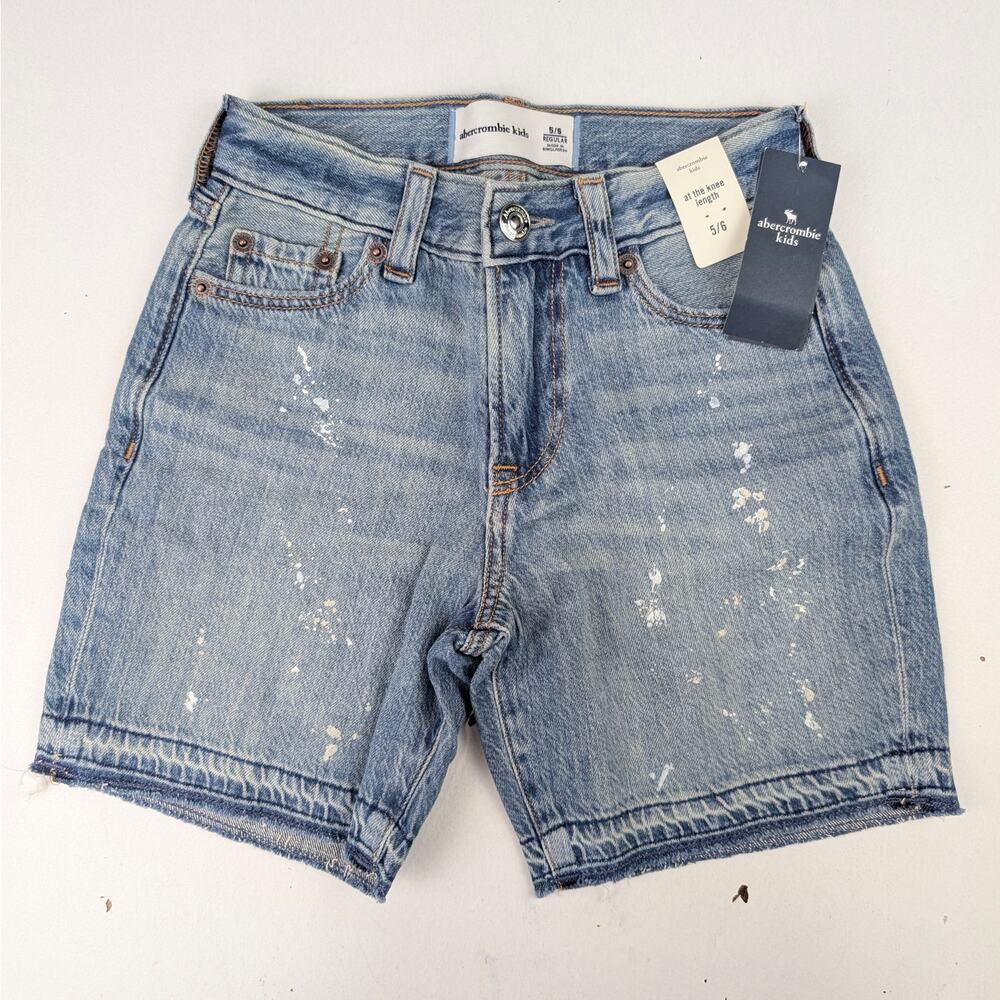 Abercrombie Kids Boys 5-6 Paint Flecked Jean Shorts - At the Knee Length